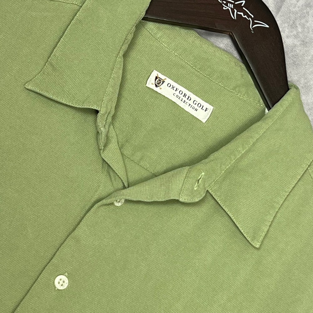 Oxford Golf Shirt Mens XL Green 100% Mercerized Silk Short Sleeve Button